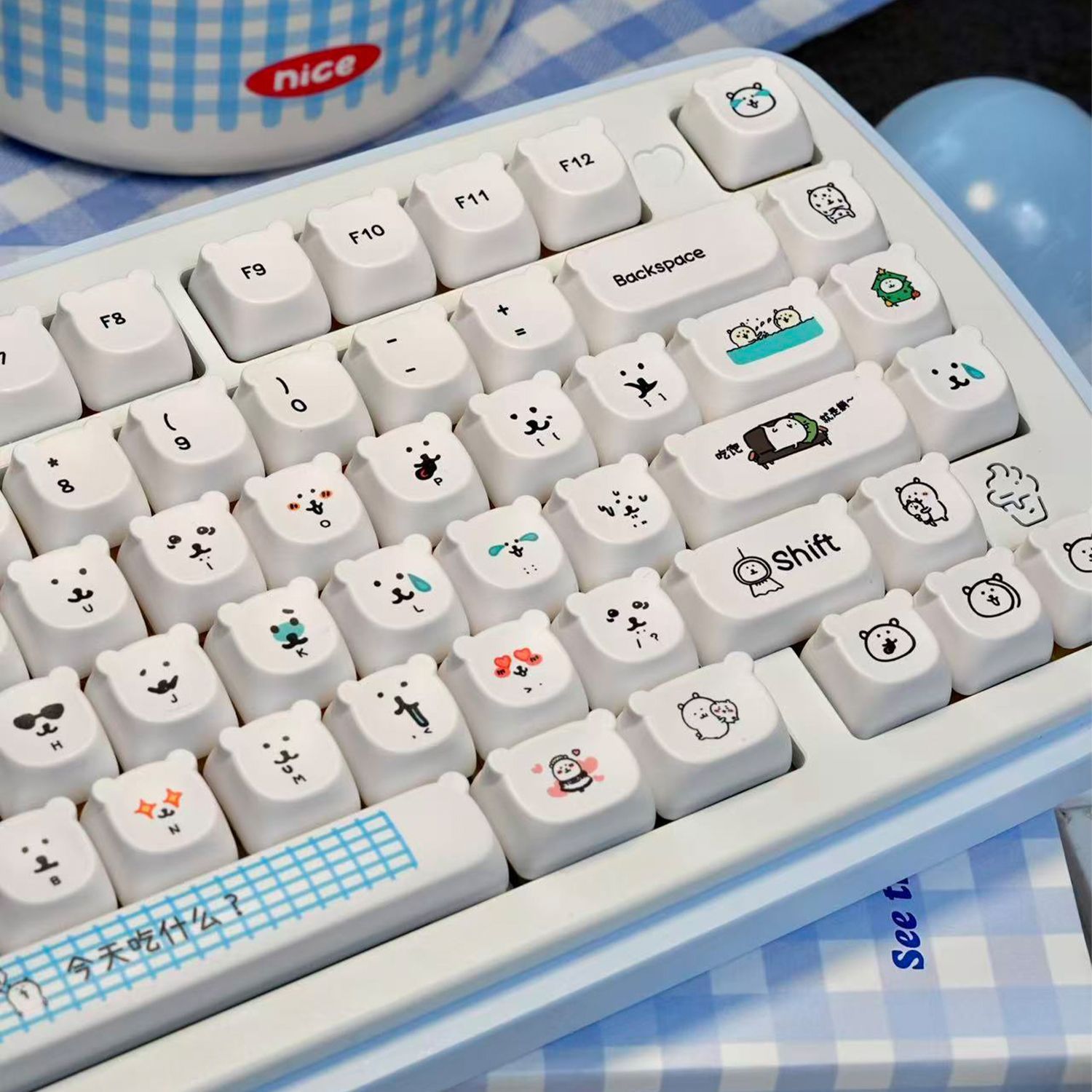 Gaming Accessories Aesthetic - Kawaii Karikatür Şaka Ayısı PBT Tuş